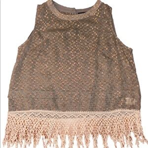 ASTR Metallic Gold Taupe Sleeveless Crochet Blouse Tank Top size Large